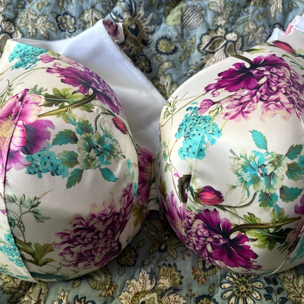 Cacique Floral Print Bra - Purple and Teal